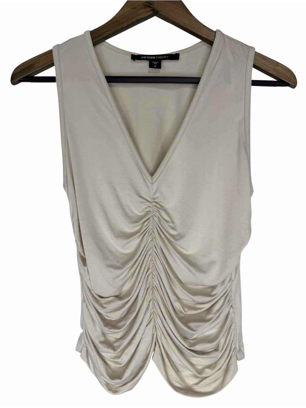 Fifteen Twenty Ruched V-Neck Tank Top size Small Cream Neutral Layering Capsule